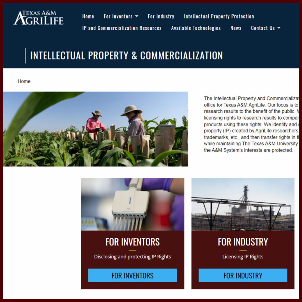 AgriLife IP office website homepage